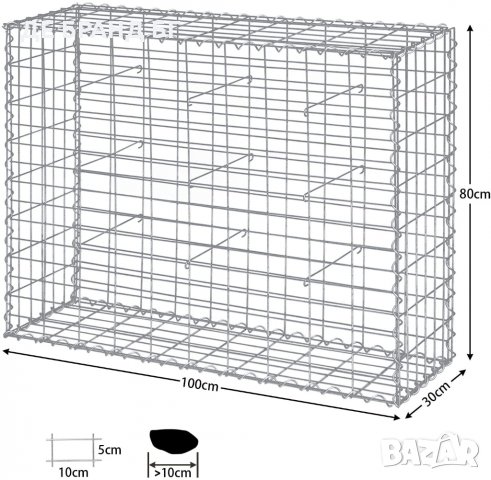 Габион кошница от поцинкована тел 100 x 30 x 80 cm WS18GB02, снимка 6 - Огради и мрежи - 35910389