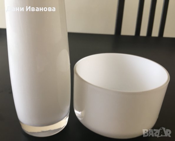 Стъклени ваза и купа - млечно бели, снимка 7 - Вази - 39804832