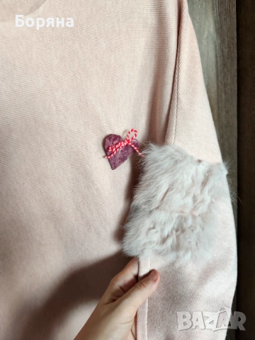 Бутик Vision - Нов розов пуловер кашмир с брошка, снимка 8 - Блузи с дълъг ръкав и пуловери - 37751508