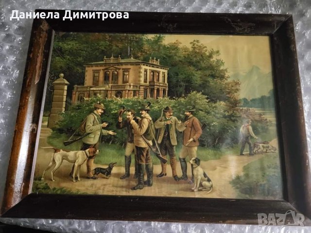 Два броя картини с дървени рамки и различни ловни мотиви, снимка 1 - Картини - 41442399