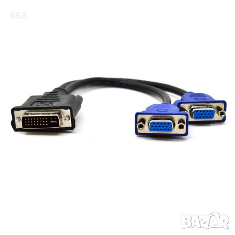 Преходник / Сплитер DVI 24+5 М към 2 x VGA F, снимка 2 - Кабели и адаптери - 41363775