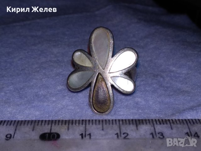 ВЕЛИКОЛЕПЕН ФЛОРАЛЕН СЕДЕФЕН СРЕБЪРЕН ПРЪСТЕН ЦВЕТЕ СРЕБРО 925 ИНКРУСТИРАН с ПОЛИРАН СЕДЕФ 13771, снимка 15 - Пръстени - 41741462
