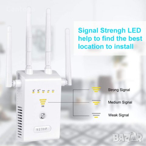 NETVIP 1200Mbps-5G Dual Band WiFi Рутер, Репитер и Повторител, с 4 ВЪНШНИ АНТЕНИ, снимка 1 - Рутери - 33835271