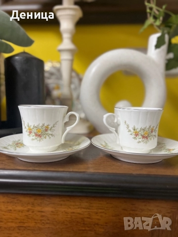 Видински костен порцелан За късо кафенце—90 мл 6 сета в оригинална кутия, сребърен кант , снимка 2 - Сервизи - 52150786