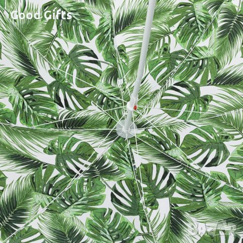 Плажен чадър 2м, зелени тропически листа, 2 халки, метална рамка, снимка 2 - Други - 41360268