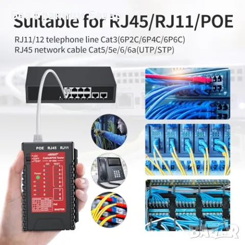 Нов Тестер за мрежови кабели NOYAFA NF-468S, LAN, PoE, RJ45 Ethernet, снимка 4 - Друга електроника - 49507527