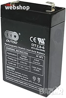 Акумулаторна оловна батерия OUTDO, 6VDC, 2,8AH, 66х33х100mm, снимка 3 - Друга електроника - 50543478