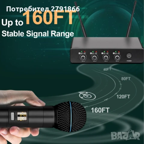 Depusheng R4 Караоке Безжични Микрофони Професионална 4-канална система нова, снимка 10 - Микрофони - 50617676