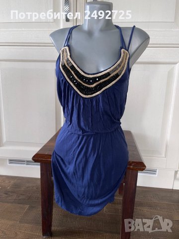 Туника, рокля, кралско Синьо, отворен гръб, снимка 3 - Рокли - 40535921