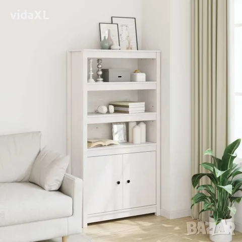 vidaXL Висок шкаф, бял, 80x35x154 см, борово дърво масив, снимка 2 - Бюфети - 56147941