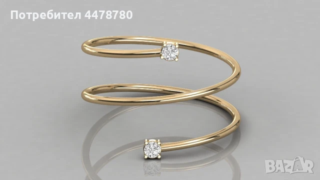 Елегантен златен пръстен с два диаманта, снимка 9 - Пръстени - 50740424