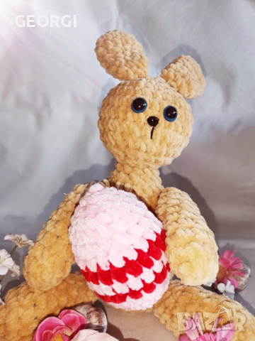 Великденско зайче с яйце амигуреми, снимка 2 - Плюшени играчки - 36179339