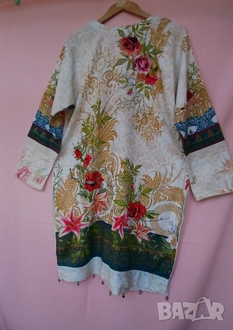 Ленена дамска рокля с остро деколте и бродерия, снимка 4 - Рокли - 51512374