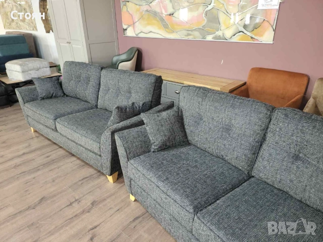 Сив комплект дивани от плат тройка и двойка, снимка 12 - Дивани и мека мебел - 53754312