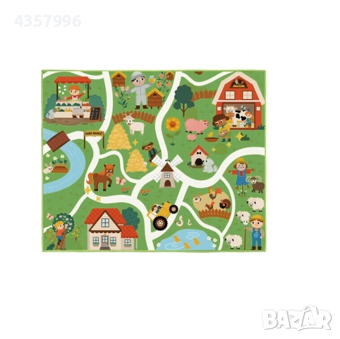 Детски килим за детска стая, Правоъгълен, Ферма, Зелен 