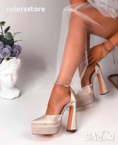 Сандали на ток - бежов сатен - VTS1