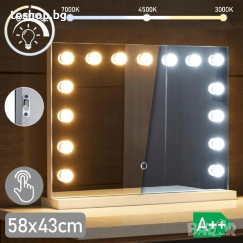 Огледало за баня Aquamarin Holywood LED 58 x 43 см, снимка 5 - Огледала - 53775844