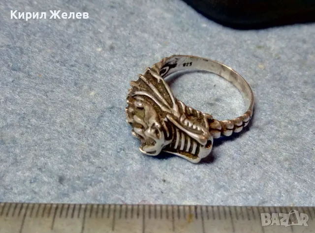 ЕФЕКТЕН ФИГУРАЛЕН СРЕБЪРЕН ПРЪСТЕН ДРАКОН СРЕБРО 925 ХУДОЖЕСТВЕНА РЪЧНА МАЙСТОРСКА ИЗРАБОТКА 49307, снимка 9 - Пръстени - 49246182