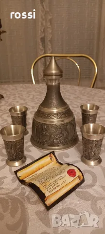 Красив немски сервиз от калай за ракия, греяна ракия, шотове. Неизползван., снимка 3 - Антикварни и старинни предмети - 56227884