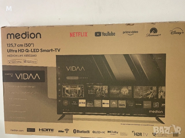 Medion 50” QLED 4K Smart TV – Netflix / YouTube / Wi-Fi / HDR – Чисто нов