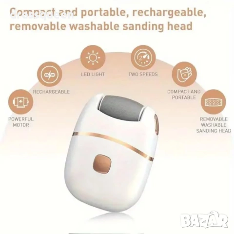 4825 Електрическа пила за пети в Бяло и Розово злато – Професионален педикюр у дома, 2 глави, USB за, снимка 11 - Електрически пили за пети - 53663852