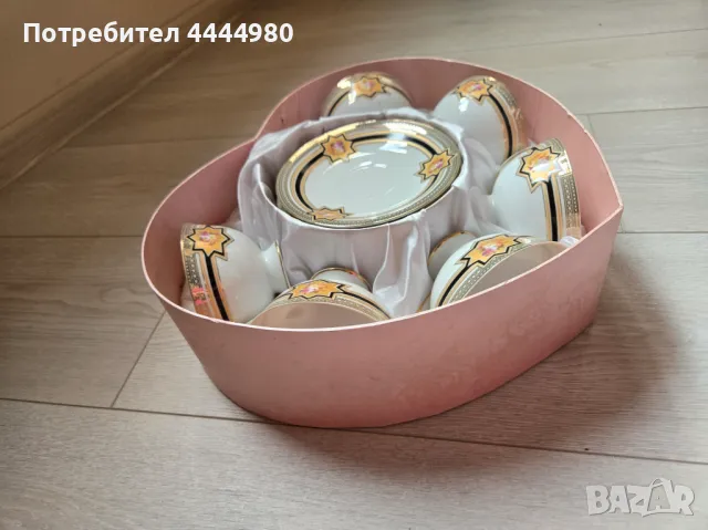 Сервиз/комплект от 6 чаши с чинийки за кафе или чай от слонова кост, снимка 3 - Сервизи - 49897449