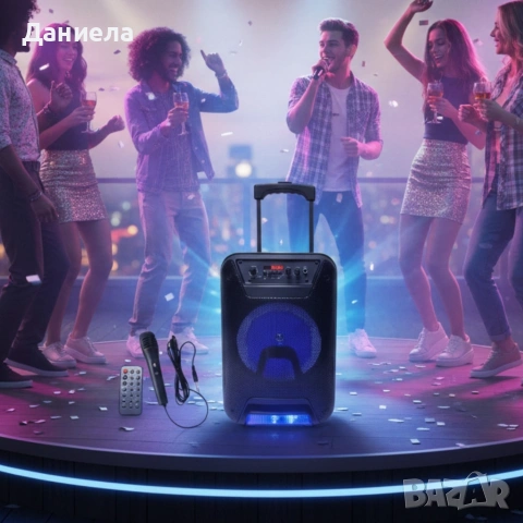 Преносима караоке тонколона - 8" говорител, LED светлина, дистанционно управление и микрофон, снимка 5 - Караоке - 53196536
