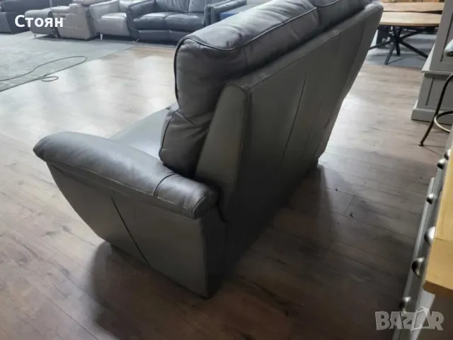 Сив кожен диван двойка, снимка 3 - Дивани и мека мебел - 47756140