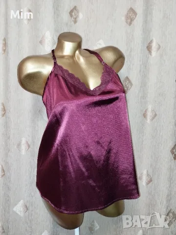М Къса сатенена нощница бордо, снимка 5 - Нощници - 50416714