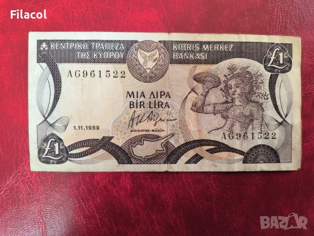 Кипър 1 паунд 1989 година, снимка 2 - Нумизматика и бонистика - 50820107