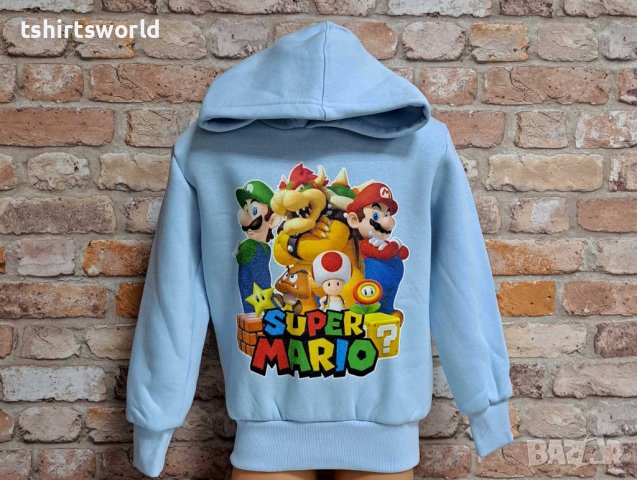 Нов детски суичър с дигитален печат Super Mario (Супер Марио) в светлосин цвят, снимка 6 - Детски анцузи и суичери - 42740614