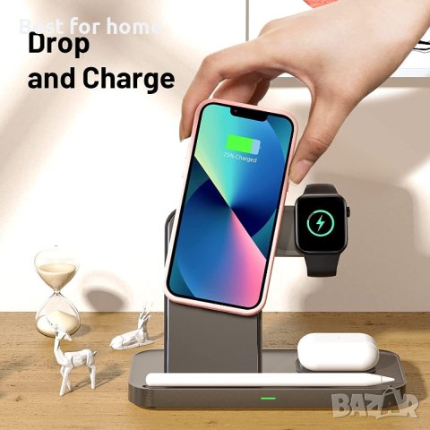 4 в 1 интелигентно безжично зарядно устройство,iPhones,iWatch всички QI-съвместими устройства, снимка 3 - Безжични зарядни - 41244524