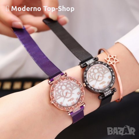 Дамски часовник с кристали и магнитна верижка., снимка 5 - Дамски - 34151934