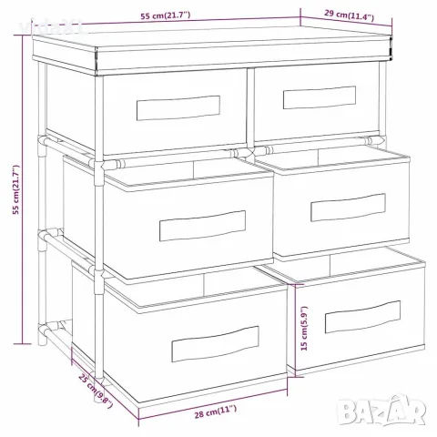 vidaXL Шкаф за съхранение с 6 чекмеджета, 55x29x55 см, кремав, стомана, снимка 8 - Шкафове - 56147138