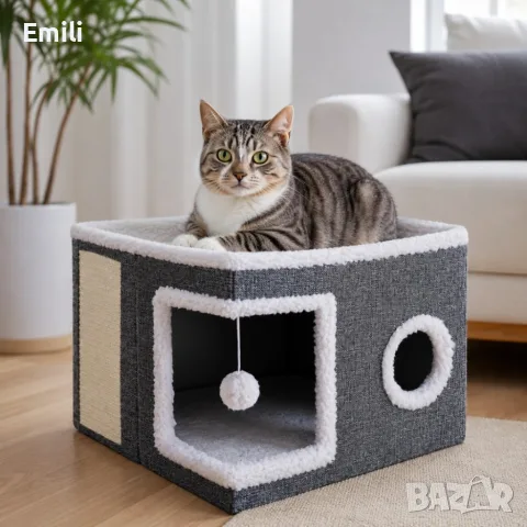 Котешка къщичка 2 в 1 с драскалка и легло, снимка 3 - За котки - 55999843