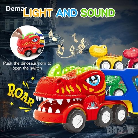 Динозавър камион с играчки малки коли за деца 5-в-1 интерактивна, снимка 4 - Коли, камиони, мотори, писти - 41972801