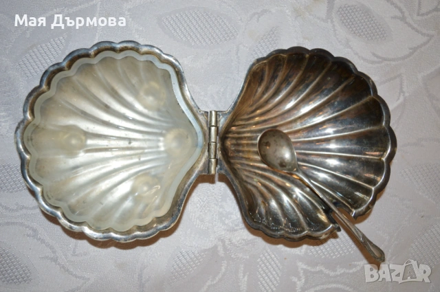 метална-стъклена старинна форма за черен хаивер, снимка 3 - Антикварни и старинни предмети - 53796120