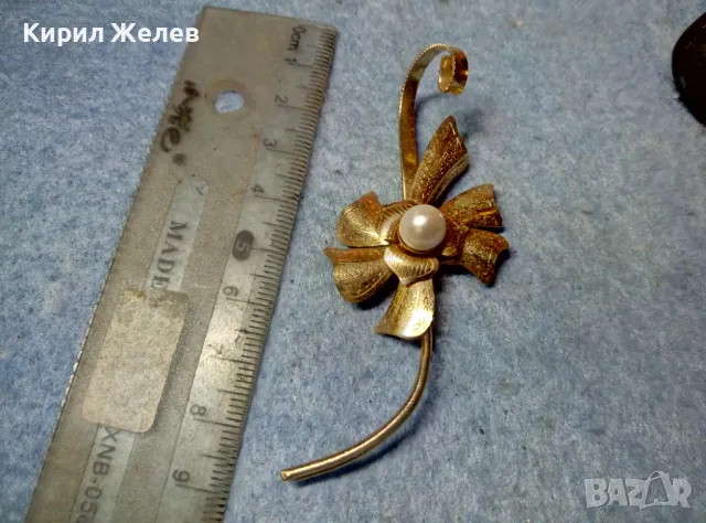 СТАРА НЕЖНА АР НУВО ПОЗЛАТЕНА ФЛОРАЛНА ПЕРЛЕНА БРОШКА - ЦВЕТЕ с БЯЛА ПЕРЛА 26311, снимка 7 - Антикварни и старинни предмети - 48161131