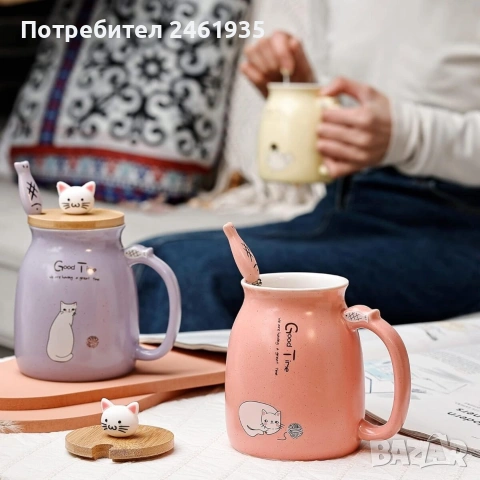 Комплект 3D керамични чаши с котки 2бр., снимка 2 - Чаши - 53634555