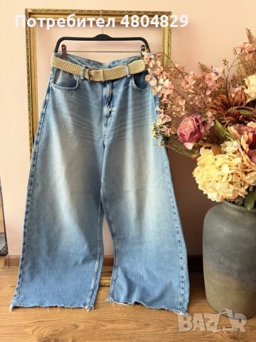 ZARA Дамски стилни широки дънки, снимка 11 - Дънки - 55708702
