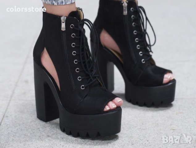 Летни боти на ток - черен велур - 74, снимка 2 - Сандали - 40698081