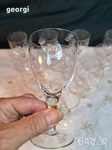 български гравирани стъклени чаши за ракия 28/2, снимка 2 - Чаши - 51838340