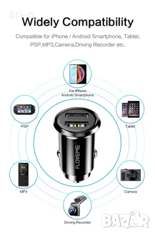 FLOVEME Универсална поставка за телефон за автомобил+мини зарядно за кола 5V/3.1A Dual USB, снимка 9 - Зарядни за кола - 48256903