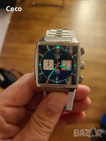 Часовник кварц хронограф Tag Heuer Monaco Steve McQueen , снимка 12 - Мъжки - 47918227