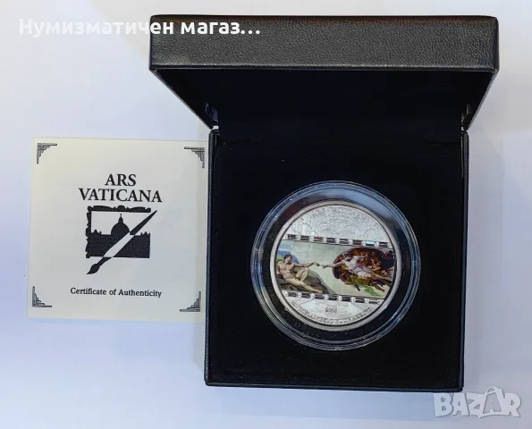 20 долара 2008 Микеланджело - Сътворението на Адам 3 oz., снимка 4 - Нумизматика и бонистика - 56113524