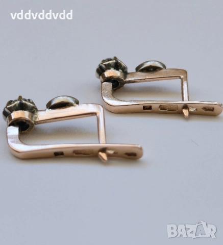 СССР златни обеци с Якутски Диаманти , снимка 2 - Обеци - 51813351