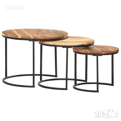 vidaXL Стифиращи маси, 3 бр, акация масив, снимка 8 - Маси - 56146539