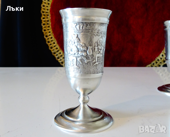 Чаши на столче за ракия,калай. , снимка 5 - Антикварни и старинни предмети - 44620556