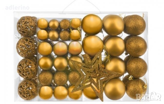 Коледни топки комплект, 100 бр и златна звезда, топки за елха, Коледна декорация, златисти