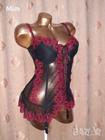 80 D Черен, прозрачен, еластичен корсет с жартиери , снимка 8 - Корсети, бюстиета, топове - 38801902